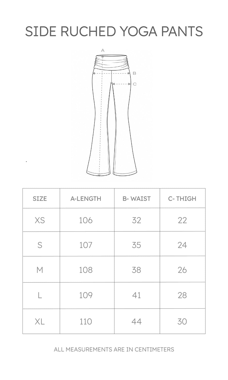 Size chart for Side Ruched Yoga Pants