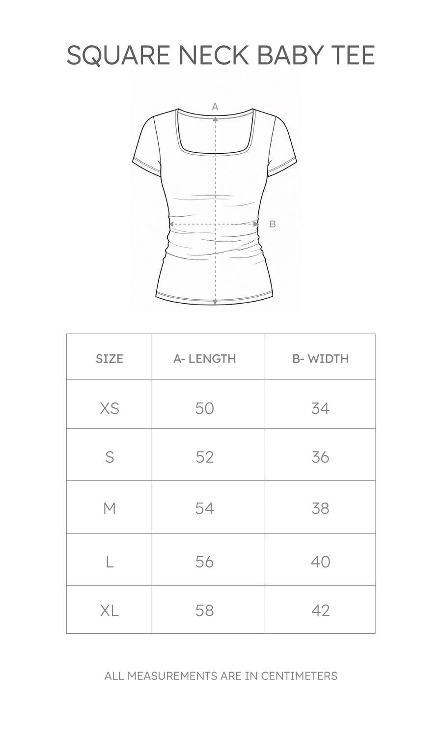 Size chart for Square Neck Baby Tee