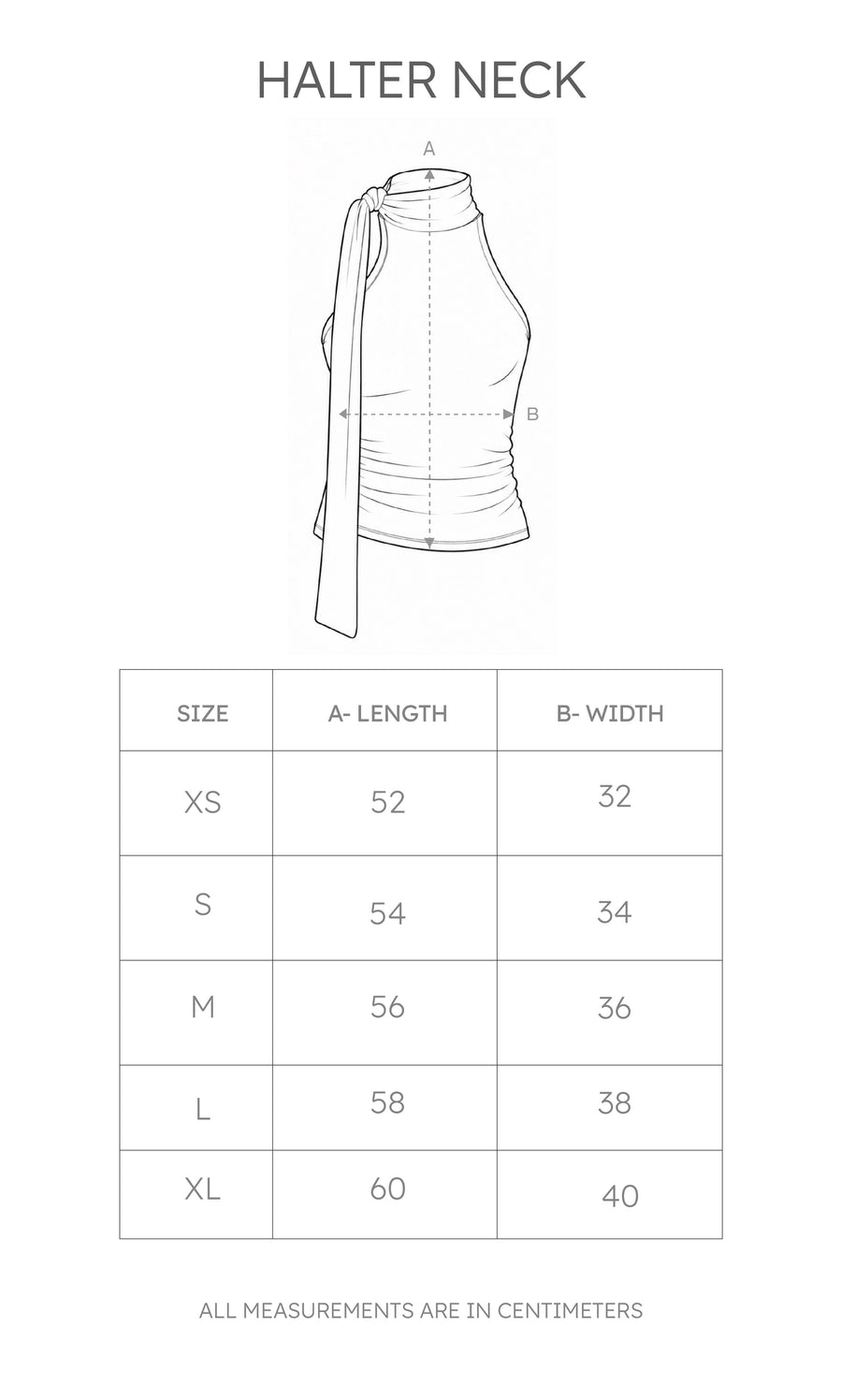 Size chart for Halter Neck