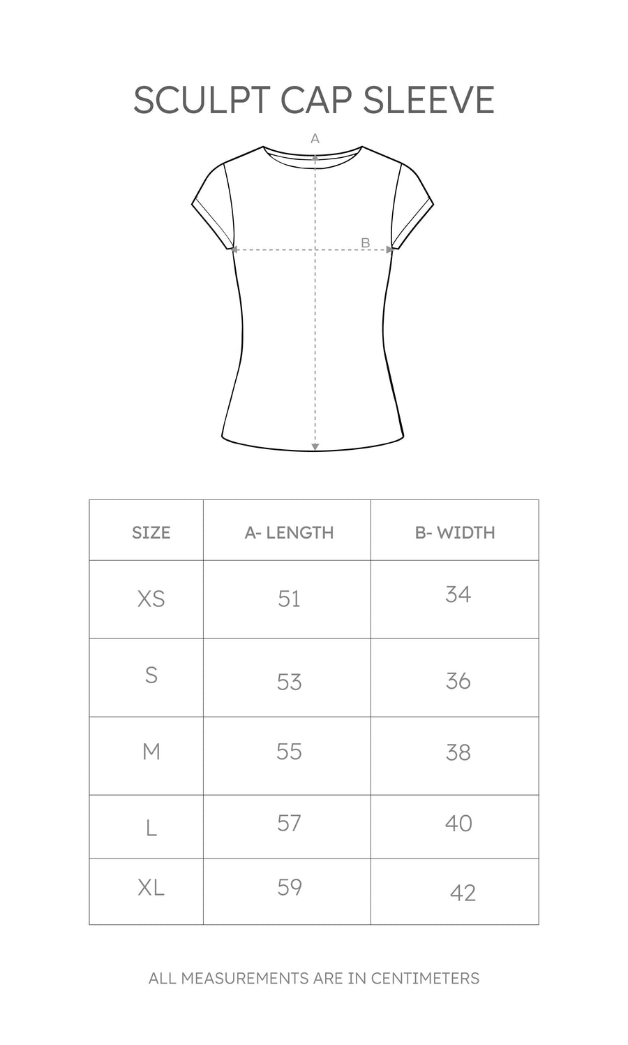 Size chart for Sculpt Cap Sleeve