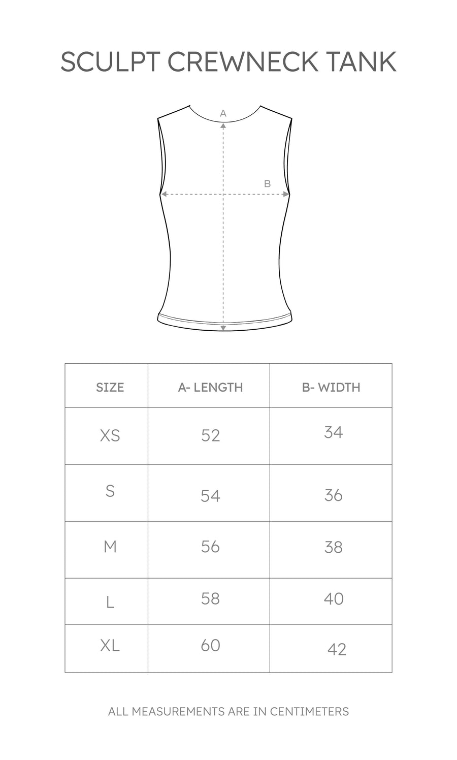 Size chart for Sculpt Crewneck Tank