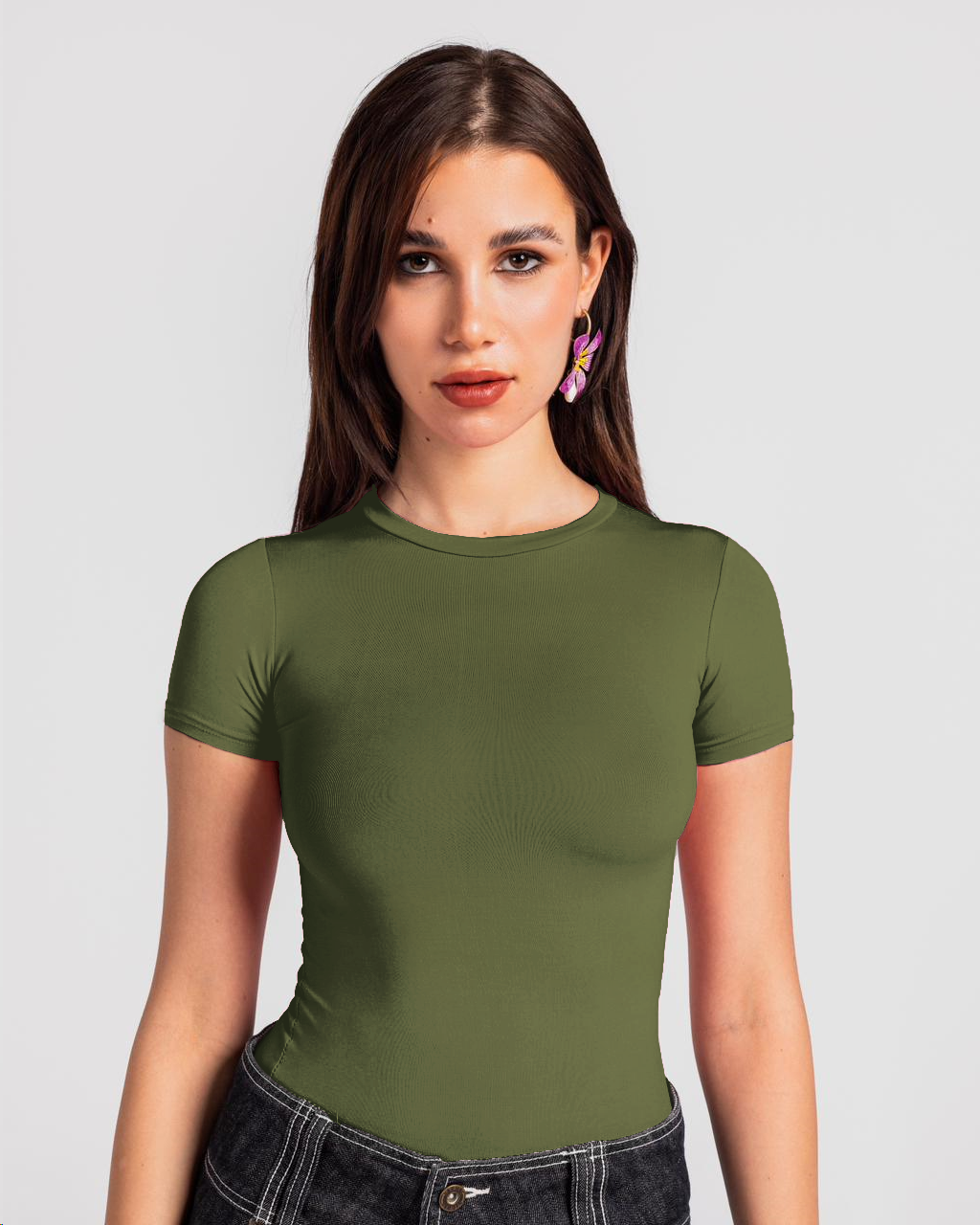 OLIVE GREEN - SHORT SLEEVE TOP